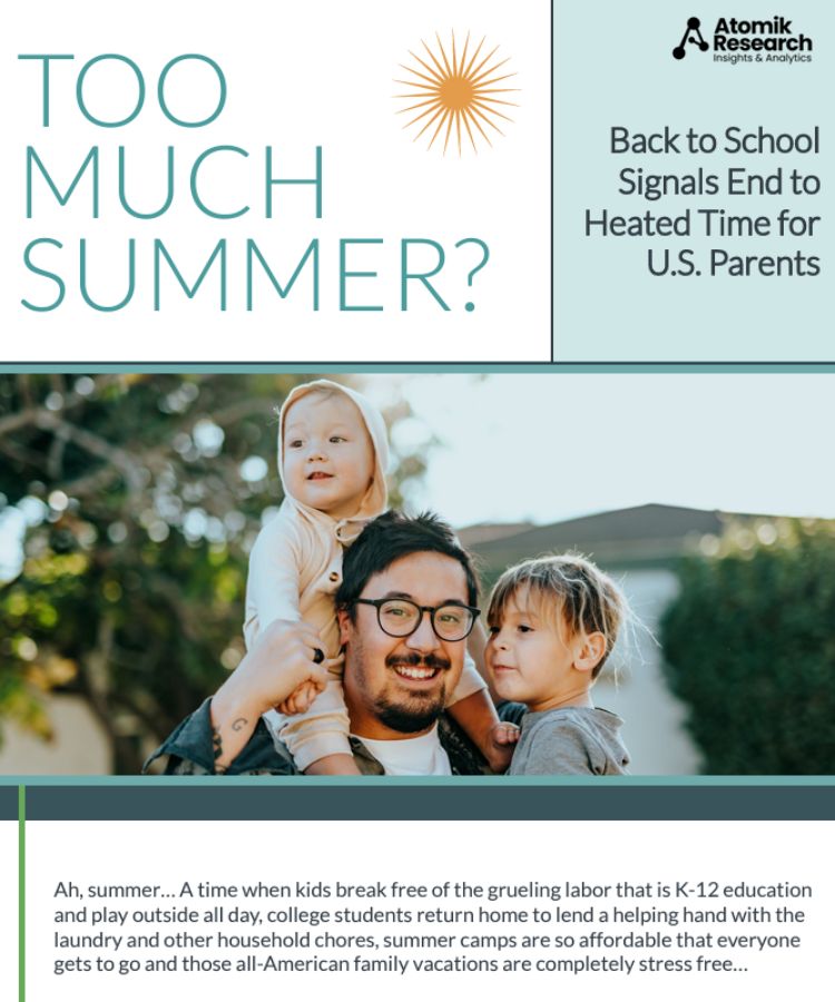 Report cover titled "Too Much Summer?" featuring an image of a smiling man with children on his shoulders and text copy below it