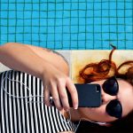 Girl by pool taking a picture